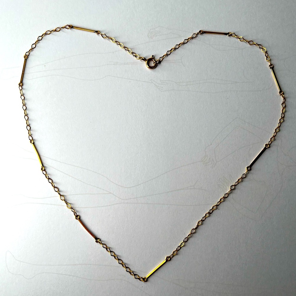 Vintage Estate 14K Gold 17” Necklace, Diamonds and Bars, Yellow Gold, Choker